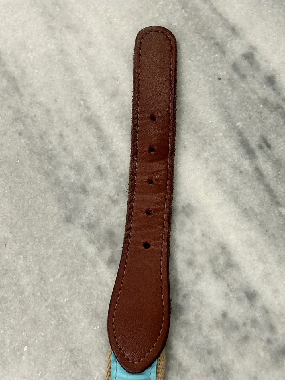 Leather and Canvas Mahi Mahi Embroidered Belt sz 38 Aqua Blue